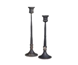 Zestaw dwóch świeczników postarzanych antracyt Rustic 40 cm, 34 cm Belldeco