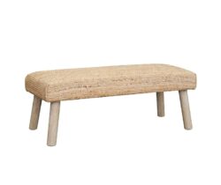 Ława z drewna z tapicerką jutową Boho Belldeco